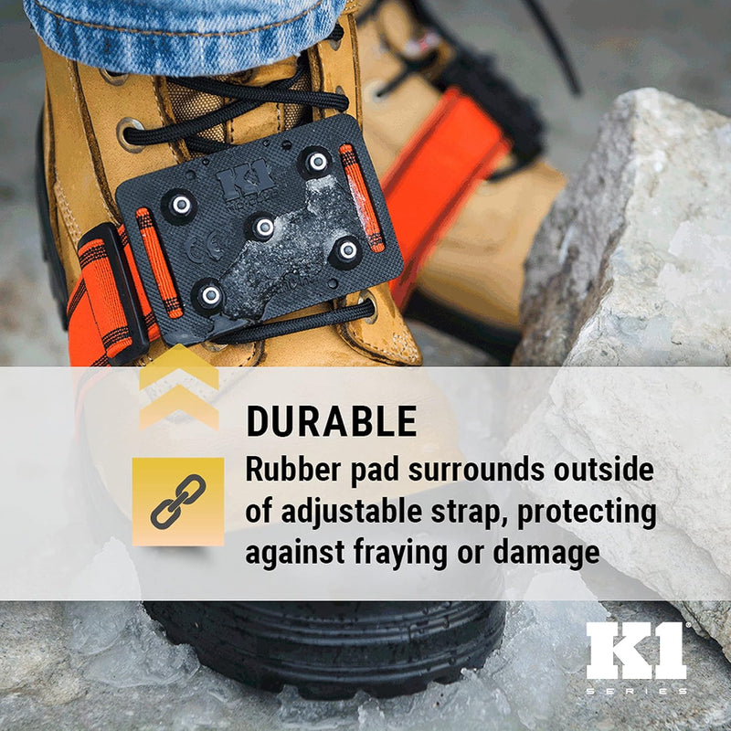 K1 Mid-Sole Ice Cleats - Rotatable Traction Aids For Shoes/Boots - Indoor/Outdoor, Climbing, Driving - Original - Orange