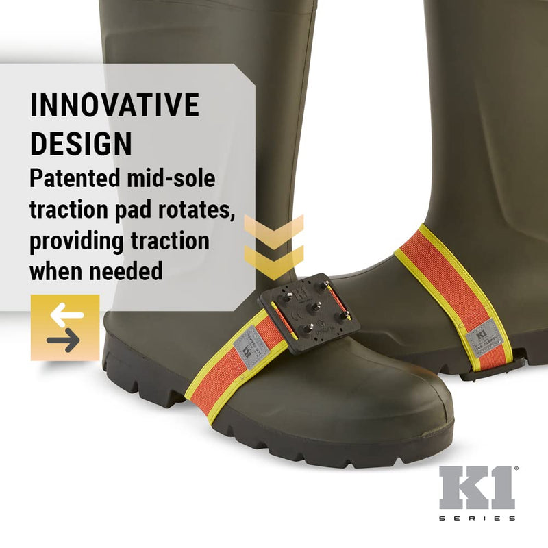 K1 Mid-Sole Intrinsic Ice Cleats - Rotatable Non-Sparking Traction Aids For Shoes/Boots - High Profile - Orange