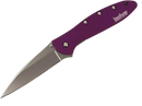 Kershaw Leek Purple Folding Knife (1660PUR); 3 Bead-Blasted High-Performance Sandvik 14C28N Steel Blade, Purple Anodized Aluminum Handle