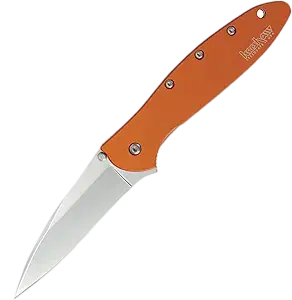Kershaw Leek, Orange Pocket Knife (1660OR), 3 Bead-Blasted High-Performance Sandvik 14C28N Steel Blade, Orange Anodized Aluminum Handle, SpeedSafe Assisted Opening, Liner and Tip Lock Slider