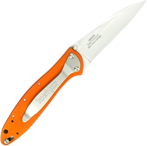 Kershaw Leek, Orange Pocket Knife (1660OR), 3 Bead-Blasted High-Performance Sandvik 14C28N Steel Blade, Orange Anodized Aluminum Handle, SpeedSafe Assisted Opening, Liner and Tip Lock Slider