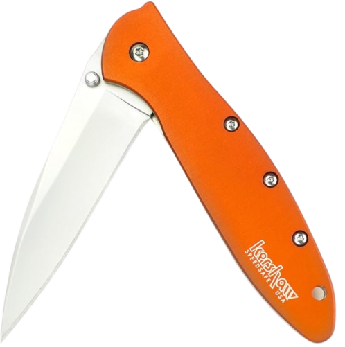 Kershaw Leek, Orange Pocket Knife (1660OR), 3 Bead-Blasted High-Performance Sandvik 14C28N Steel Blade, Orange Anodized Aluminum Handle, SpeedSafe Assisted Opening, Liner and Tip Lock Slider