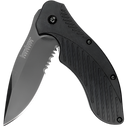 Kershaw Clash Black Serrated Pocketknife, 3" 8Cr13MoV Steel Drop Point Blade, Assisted One-Handed Flipper Opening, Folding Utility EDC