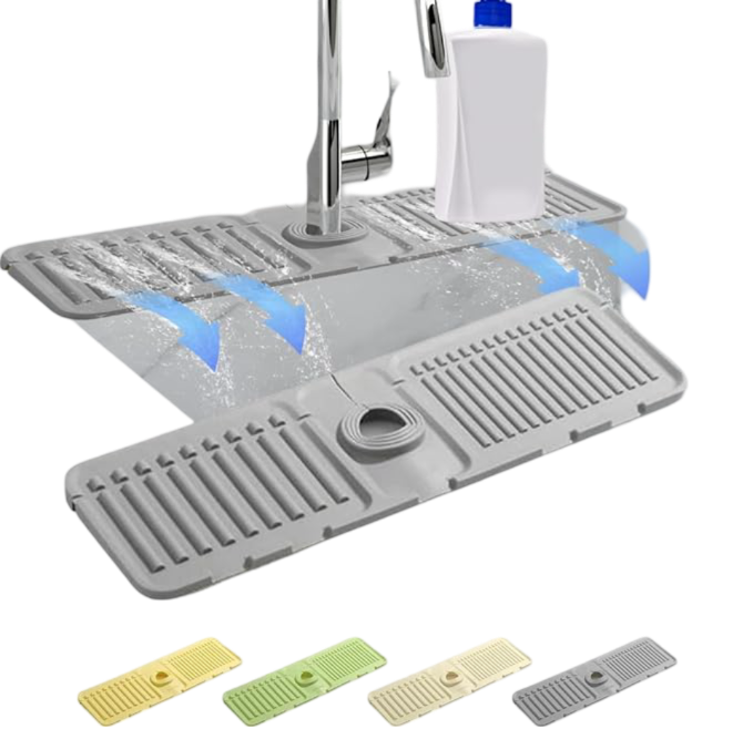 Kitchen Sink Splash Guard, Silicone Faucet Guard & Draining Mat, Foldable Faucets Sinking Protectors Pad Faucet Mats for Kitchen Sink Home Supplies (GREY)