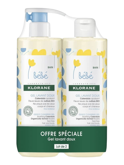 Klorane Baby Gentle Cleansing Gel 2 × 500 ml – Soothing, Mild Cleansing for Baby Skin