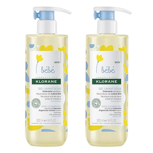 Klorane Baby Gentle Cleansing Gel 2 × 500 ml – Soothing, Mild Cleansing for Baby Skin