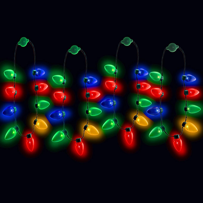 LED Christmas Bulb Necklace – 4 Pack Light-Up Holiday Fun