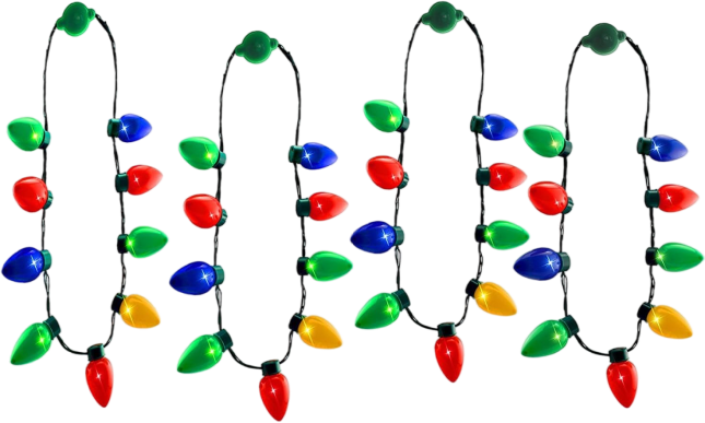 LED Christmas Bulb Necklace – 4 Pack Light-Up Holiday Fun