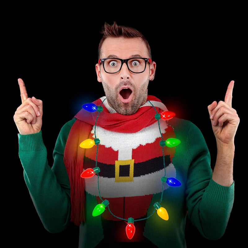LED Christmas Bulb Necklace – 4 Pack Light-Up Holiday Fun