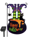 LED Halloween Garden Flag – Solar Lighted Witch Feet Flag with Double-Sided Spooky Design