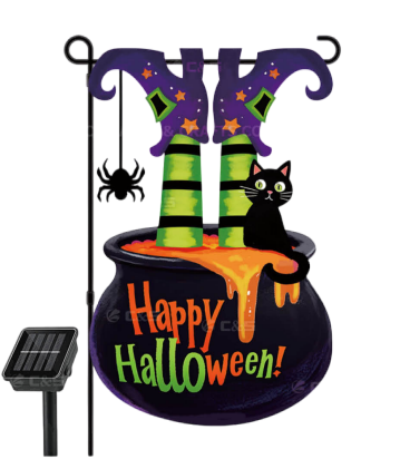 LED Halloween Garden Flag – Solar Lighted Witch Feet Flag with Double-Sided Spooky Design