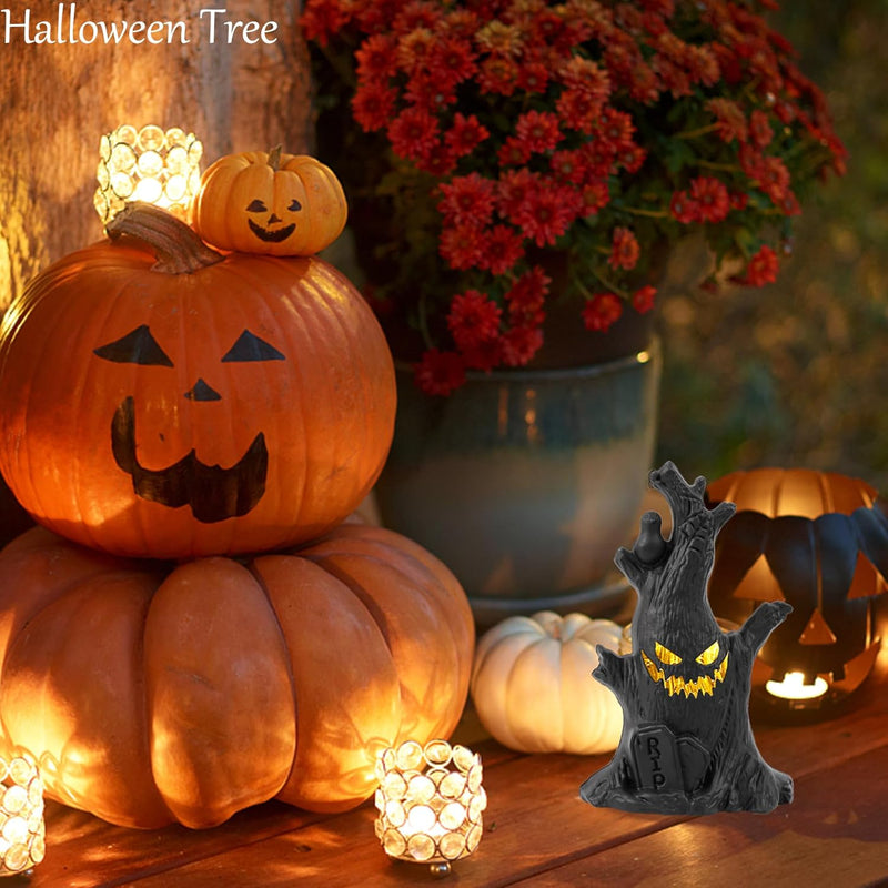Light-Up Halloween Tree – Spooky Indoor Decor with Haunted Village Style