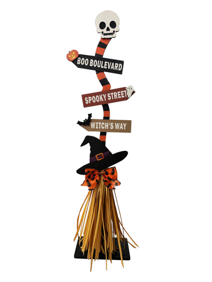 Lighted Wooden Witch’s Broom – Spooky Halloween Decoration for Porch, Yard, or Indoor Display