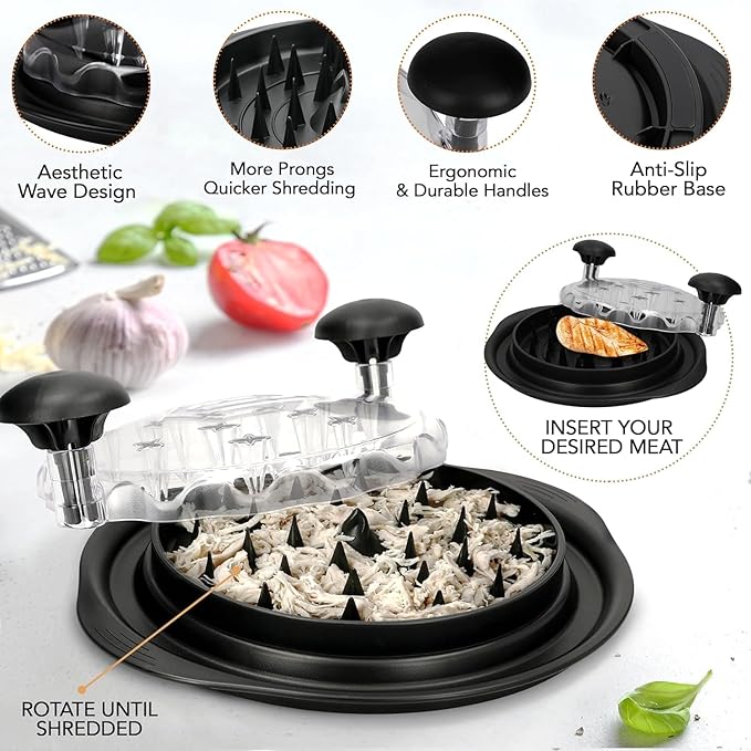 Meat Shredder with Clear Lid Ergonomic Handle Quickly Tear Meat Grinder Non-Slip Chicken Breast Shredder Food Grade Chicken Shredder Tool Twister Dishwasher Safe for Pulled Pork Chicken