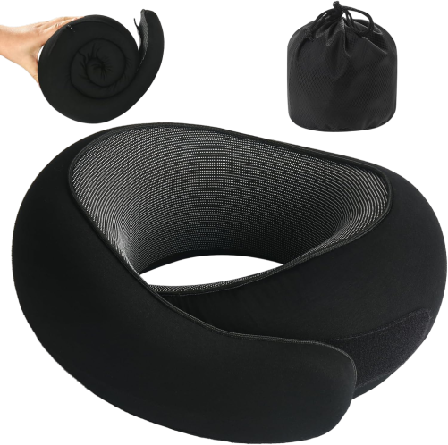 Memory Foam Travel Neck Pillow Airplane & Car Support, Black / Grey / Light Grey