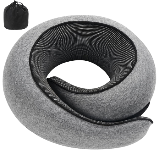 Memory Foam Travel Neck Pillow Airplane & Car Support, Black / Grey / Light Grey