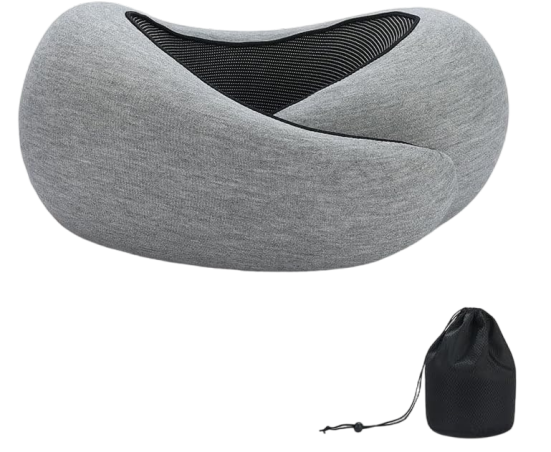 Memory Foam Travel Neck Pillow Airplane & Car Support, Black / Grey / Light Grey