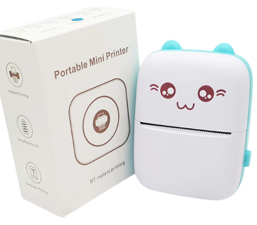 Mini Photo Printer, Thermal Label Printer with Usb Recharge Portable Wireless Photo Printer with 1 Roll of Thermal paper for Android iOS
