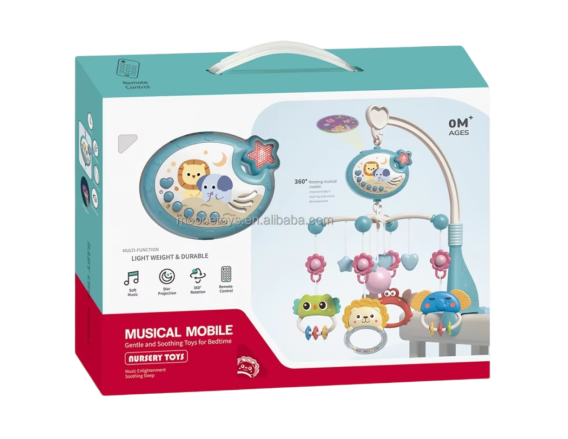 Mini Tudou Baby Musical Crib Mobile with Star Projection & Timing Function,Remote Control Music Box with Muisc & Night Lights,Hanging Rotating Animal Rattles for Kids,Toy for Newborn