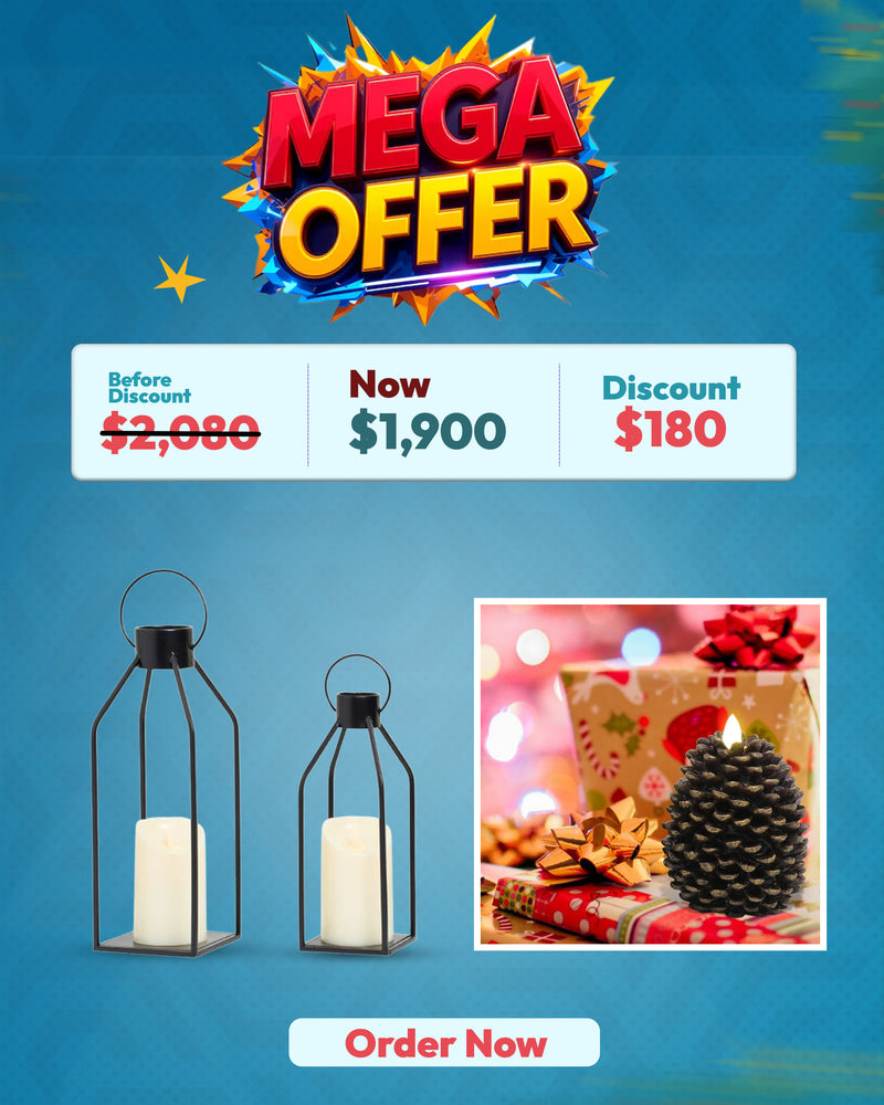 Modern Farmhouse Black Metal Lantern with Timer Flickering Candle – Indoor/Outdoor Décor & Set of 2 Flameless Pine Cone Candles – Brown Decorative Lights