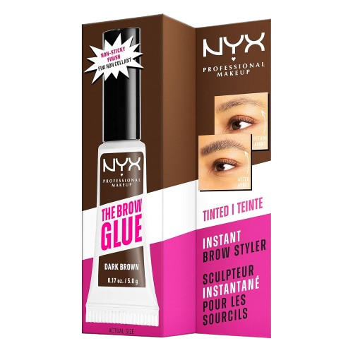 NYX Professional Makeup The Brow Glue Extreme Hold Tinted Eyebrow Gel – Dark Brown (0.17 fl oz)