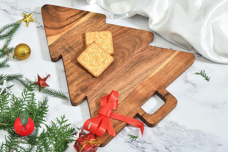Organic Acacia Wood Cutting & Serving Board with Handles – Multipurpose Kitchen Platter