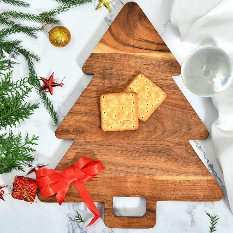 Organic Acacia Wood Cutting & Serving Board with Handles – Multipurpose Kitchen Platter