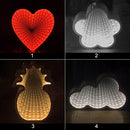 POHOVE Infinity Mirror Tunnel Light LED Infinity 3D Tunnel Lamp LED Mirror Tunnel Night Light 3D Mirror Wall Hanging Lights Pineapple Cloud Heart Flower Desktop Lamp Home Decor