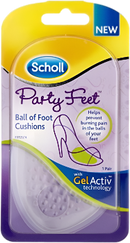 Scholl Party Feet Ball of Foot Gel Cushions with GelActiv technology, Non-slip, Help prevent foot pain - Suitable most shoes including high heels and stilettos. Universal size, 1 pair of cushions
