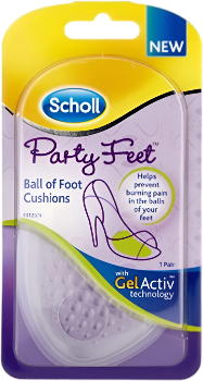 Scholl Party Feet Ball of Foot Gel Cushions with GelActiv technology, Non-slip, Help prevent foot pain - Suitable most shoes including high heels and stilettos. Universal size, 1 pair of cushions