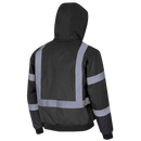 Pioneer Hi Vis Waterproof Heated Safety Bomber Jacket - Class 1 Winter Rain Gear for Men - Reflective Tape - Detachable Hood