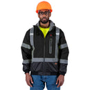 Pioneer Hi Vis Waterproof Heated Safety Bomber Jacket - Class 1 Winter Rain Gear for Men - Reflective Tape - Detachable Hood