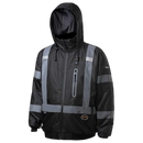Pioneer Hi Vis Waterproof Heated Safety Bomber Jacket - Class 1 Winter Rain Gear for Men - Reflective Tape - Detachable Hood