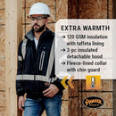 Pioneer Hi Vis Waterproof Heated Safety Bomber Jacket - Class 1 Winter Rain Gear for Men - Reflective Tape - Detachable Hood