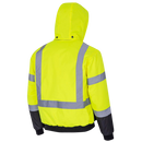 Pioneer Hi Vis Waterproof Heated Safety Bomber Jacket - Class 3 Winter Rain Gear for Men - Reflective Tape - Detachable Hood