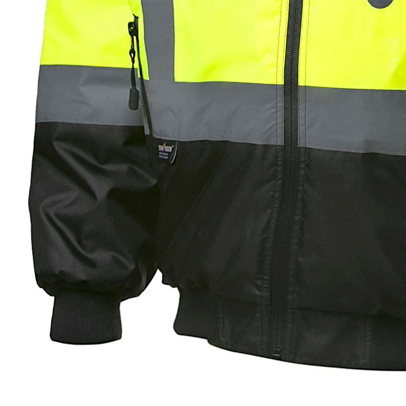 Pioneer Hi Vis Safety Bomber for Men - Waterproof, Reflective ANSI Class 3 Winter Rain Jacket with Detachable Hood