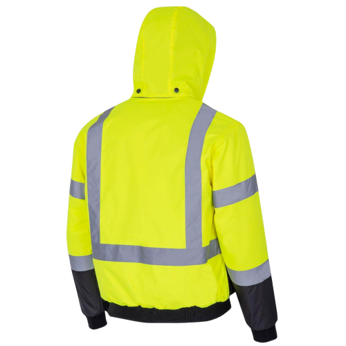 Pioneer Hi Vis Safety Bomber for Men - Waterproof, Reflective ANSI Class 3 Winter Rain Jacket with Detachable Hood