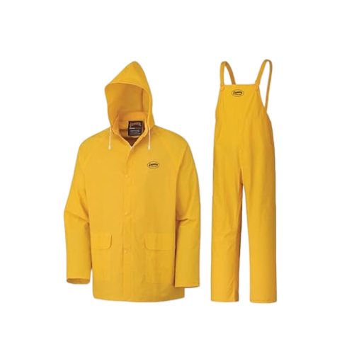 Pioneer Waterproof PVC Work Suit for Men – Repel Rain Gear Yellow Safety Jacket and Bib Pants - 3 PC Set With Detachable Hood