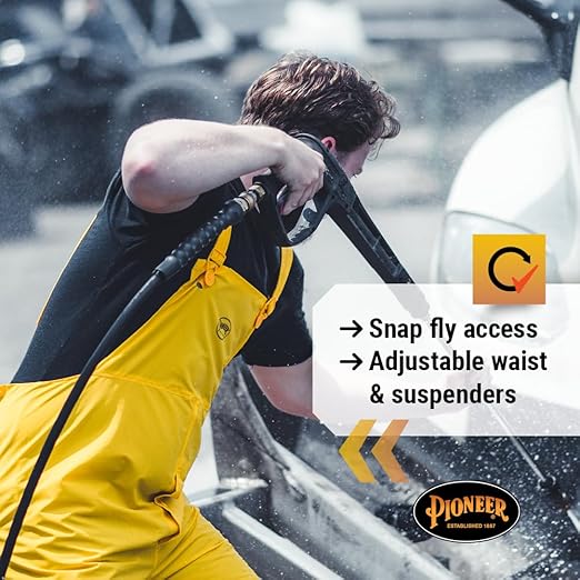 Pioneer Waterproof PVC Work Suit for Men – Repel Rain Gear Yellow Safety Jacket and Bib Pants - 3 PC Set With Detachable Hood