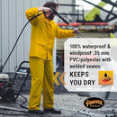 Pioneer Waterproof PVC Work Suit for Men – Repel Rain Gear Yellow Safety Jacket and Bib Pants - 3 PC Set With Detachable Hood
