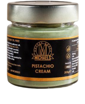 Pistachio Cream 200gr MICHAELS COFFEE HOUSE - Palm Oil Free & Gluten Free Spreadable Pistachio Paste, Sweet, Ideal on Bread, for Cakes, Dessert, Ice Cream, Made in Italy, Pistachio Spread