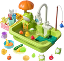 Play Sink with Running Water, Kitchen Sink Toys with Upgraded Electric Faucet, Play Kitchen Toy Accessories, Pool Floating Fishing Toys for Water Play, Kids Role Play Dishwasher Toy