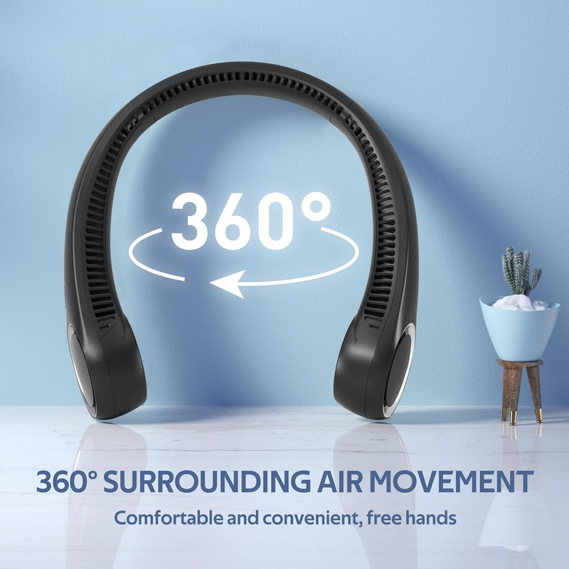 Portable Bladeless Neck Fan Hands Free Wearable, White & Black