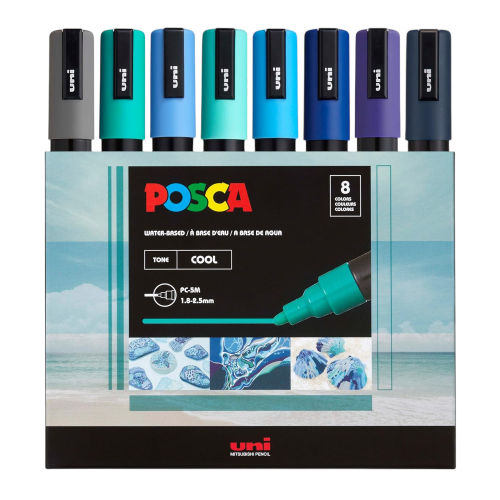 Posca Paint Markers Set – 8 Medium 5M Tips in Cool Tones for Art, Crafts & Custom Projects