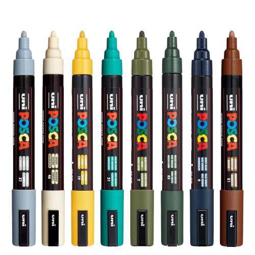 Posca Paint Markers Set – 8 Medium 5M Tips in Earth Tones for Creative Projects on Any Surface