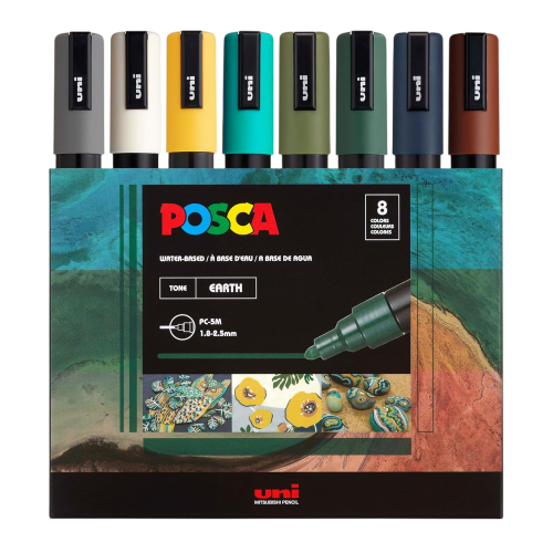 Posca Paint Markers Set – 8 Medium 5M Tips in Earth Tones for Creative Projects on Any Surface