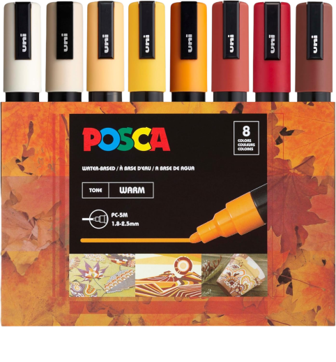 Posca Paint Markers Set – 8 Medium 5M Tips in Warm Tones for Art, Crafts, and DIY Projects