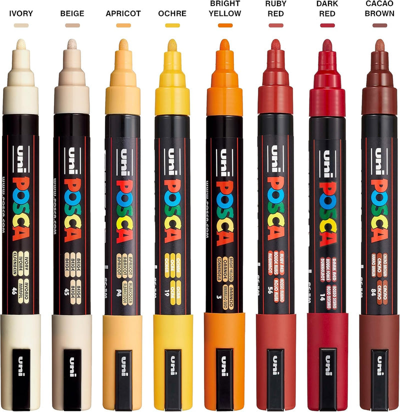Posca Paint Markers Set – 8 Medium 5M Tips in Warm Tones for Art, Crafts, and DIY Projects