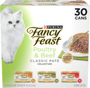 Purina Fancy Feast Poultry & Beef Classic Pate – Grain-Free Wet Cat Food Variety Pack (30 x 3 oz. Cans)