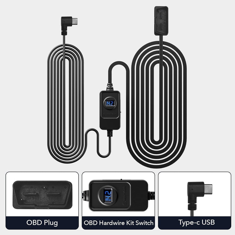REDTIGER Dash Cam OBD Hardwire Kit – 10FT USB-C Power Cable with Low Voltage Protection